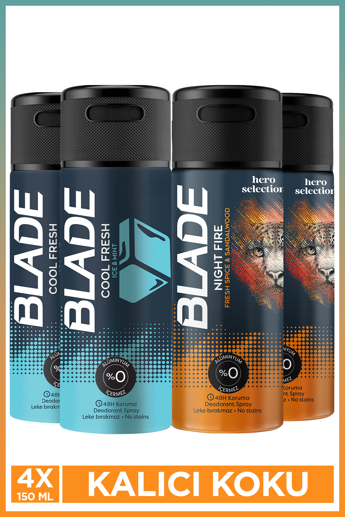 Blade Night Fire&Cool Fresh Erkek Deodorant 4x150 Ml Leke Bırakmaz