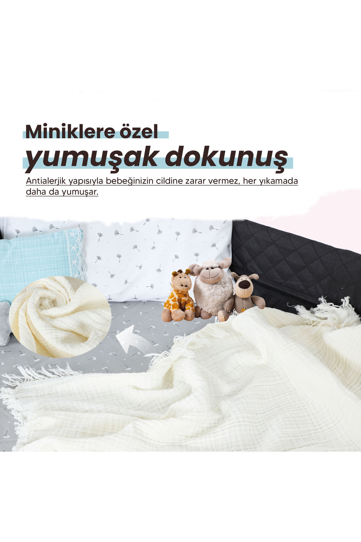 Huggy Krem Sarısı 4 Katlı %100 Pamuk Müslin Battaniye – 100x130 Bebek Örtüsü fotoğrafı 2 (önizleme)