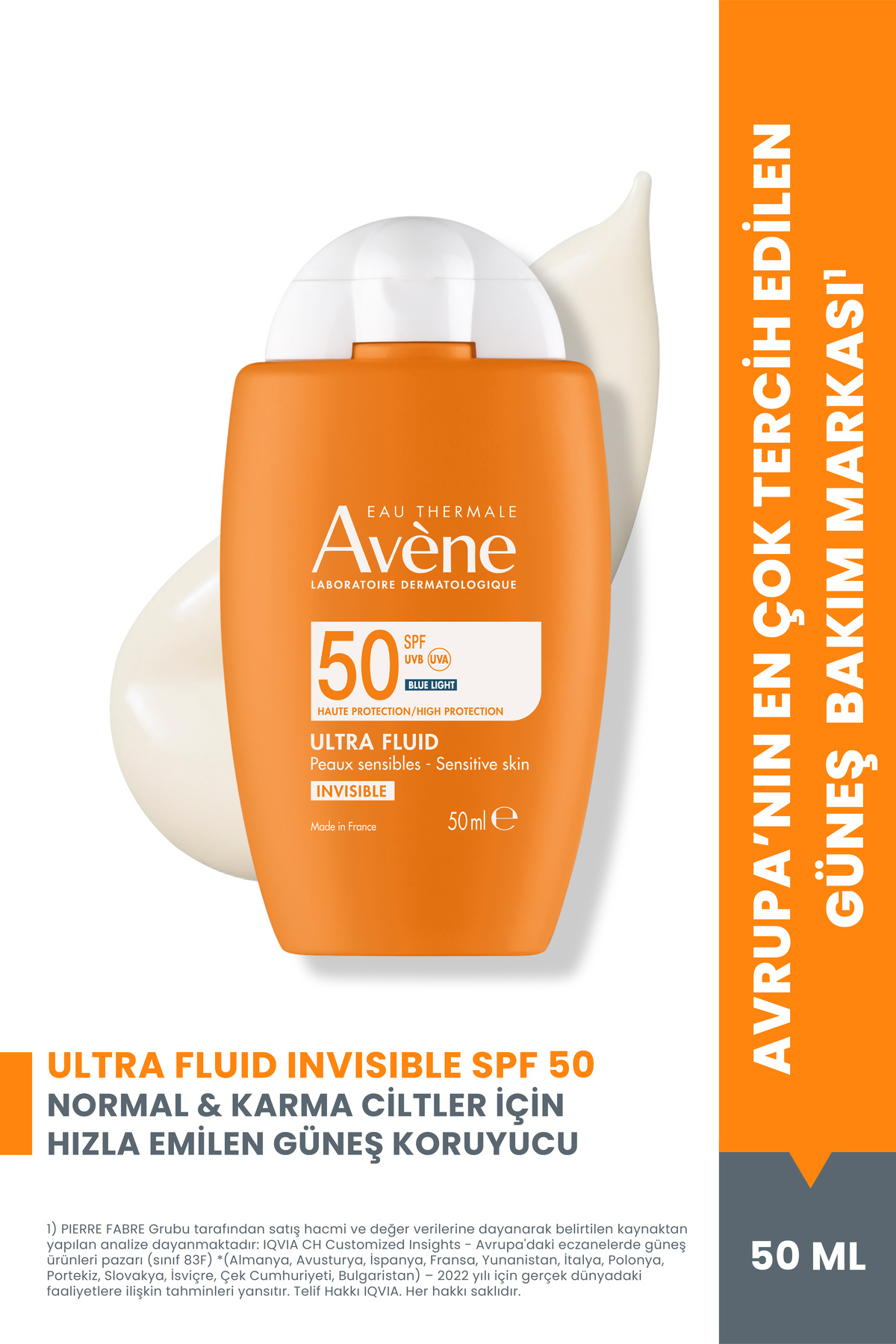 Avene Ultra Fluid Invisible Normal/Karma Ciltler İçin Ultra Hafif SPF 50 Güneş Kremi