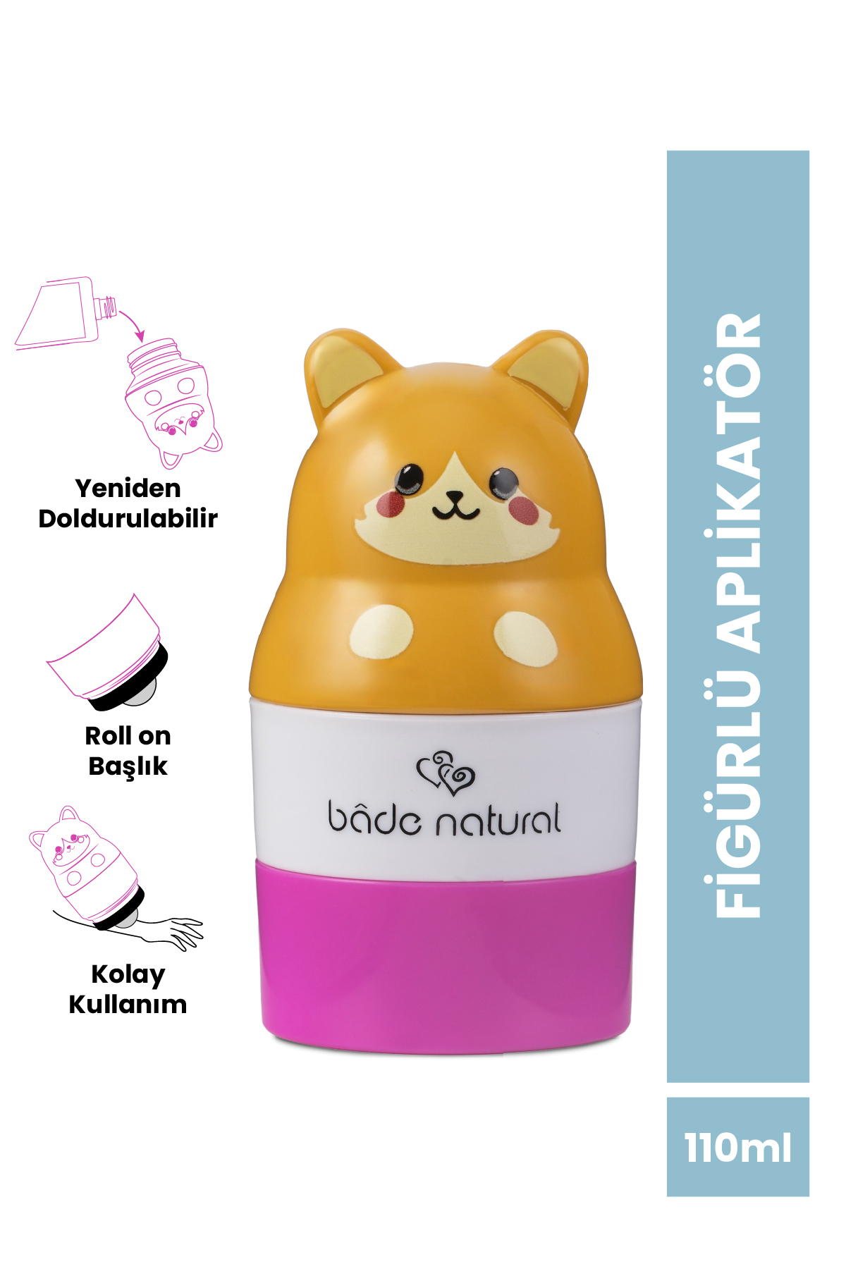 Güneş Koruyucu Losyon Aplikatörü Kedi Figürlü Doldurulabilir Roll On 110 ml