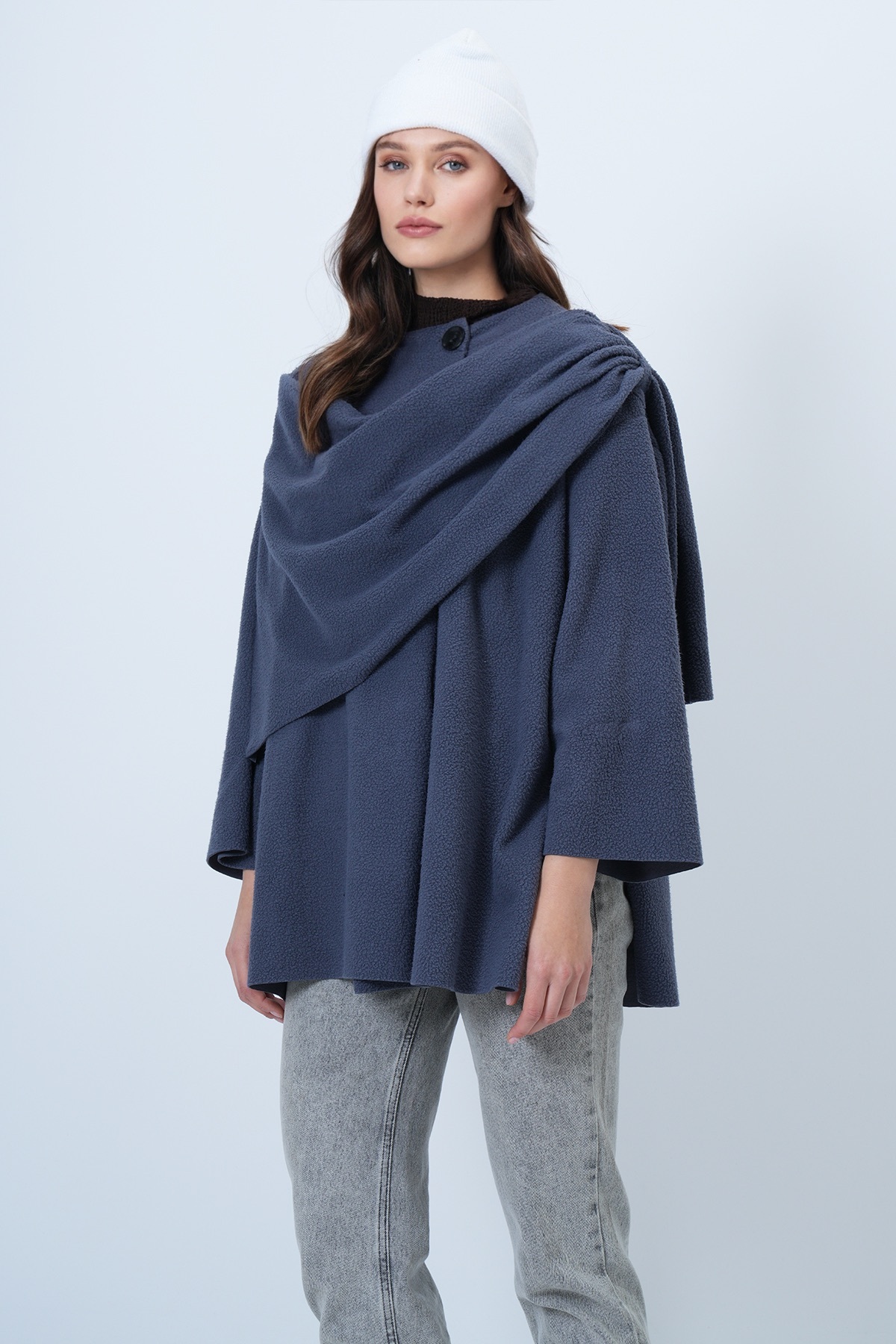 Trend Alaçatı Stili  Antrasit Şal Detaylı Polar Ceket ALC-X14683 - Görsel 6