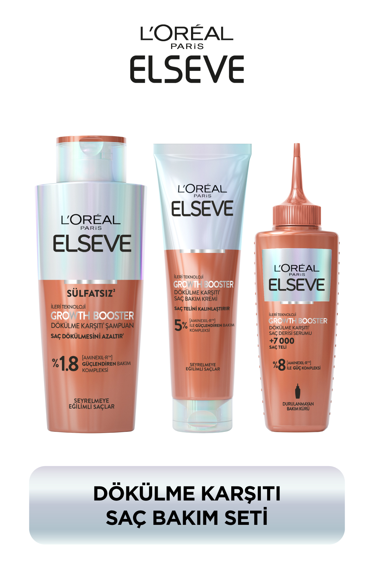 ELSEVE Growth Booster Dökülme Karşıtı Rutin: Şampuan & Saç Bakım Kremi & Saç Derisi Serumu
