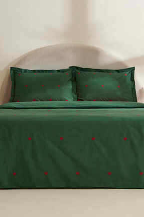Karaca Home Amour Mio %100 Pamuk Çift Kişilik Nakışlı Nevresim Takımı Koyu Yeşil