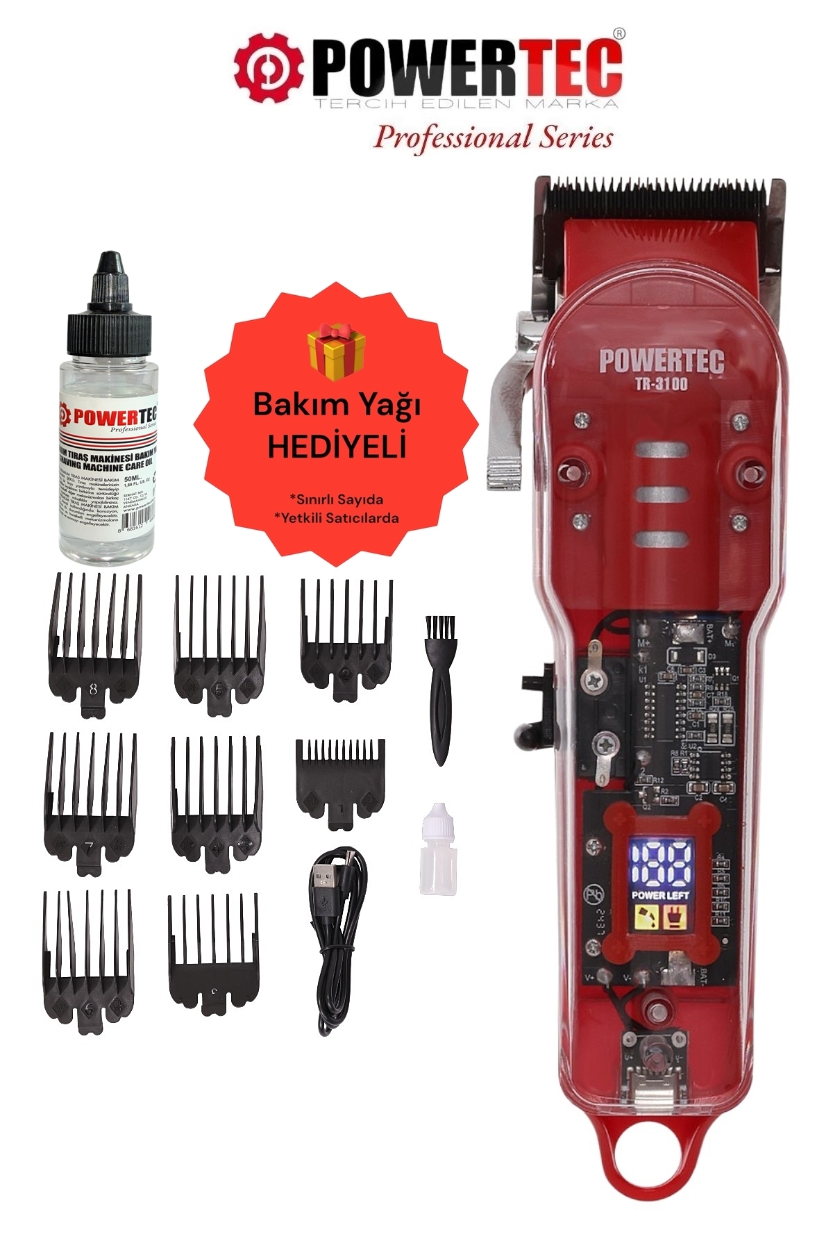 POWERTEC TR-3100 Profesyonel Şarjlı Saç Sakal Tıraş Makinesi ( 9100 RPM )