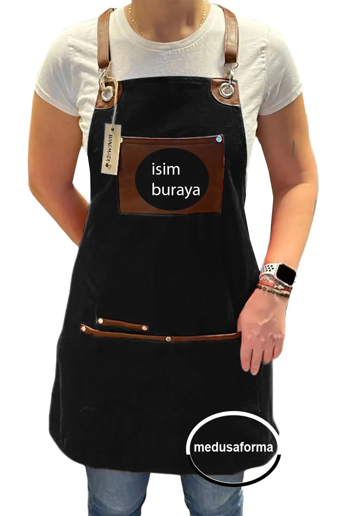 medusaforma Çapraz Askılı Mutfak Önlüğü Master Şef Cafe Chef Garson Barmen Aşçı Kuaför Barista Önlük