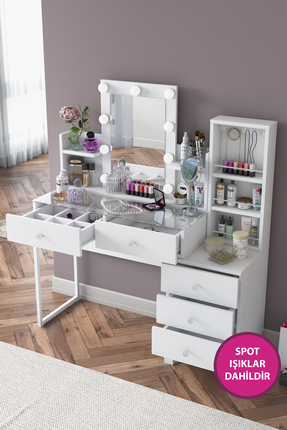 Rani Mobilya Rani BJ153 Hollywood Işıklı Aynalı Kulis Makyaj Masası 5 Çekmece...