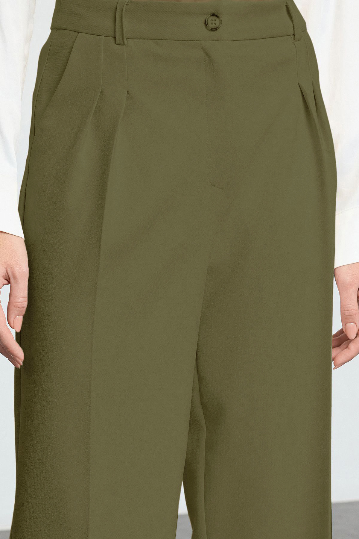 Trendyolmilla  Açık Haki Pilili Wide Leg/Geniş Paça Pantolon TWOAW25PL00109 Palazzo - Görsel 4