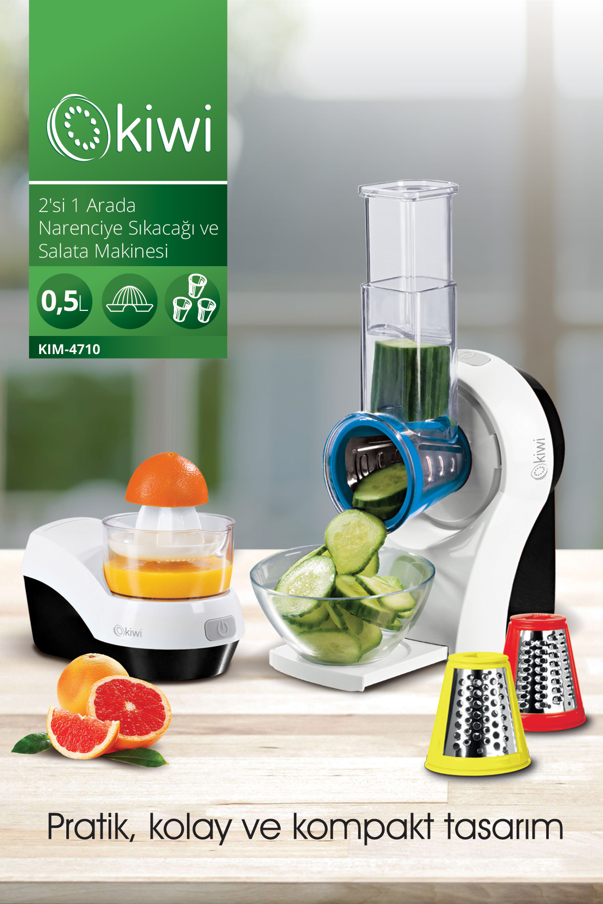 Kiwi Kim-4710 Otomatik Salata Yapma ve Narenciye Sıkacağı (Dilimleme & Rendeleme & Doğrama)