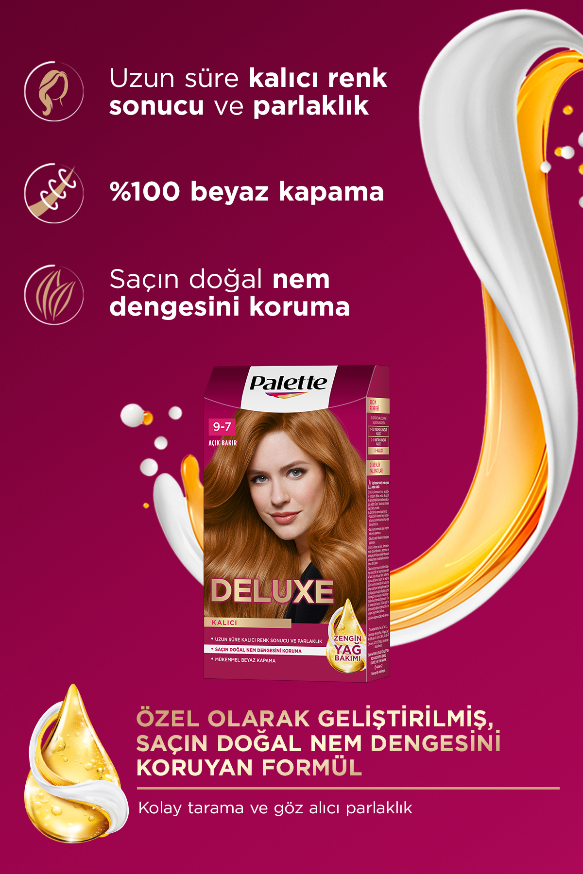 Deluxe 9-7 Açık Bakır Zengin Yağ Bakımı Kit Saç Boyası Bakım Maskesi — بژ 3838824439792 — تصویر 4 از 9