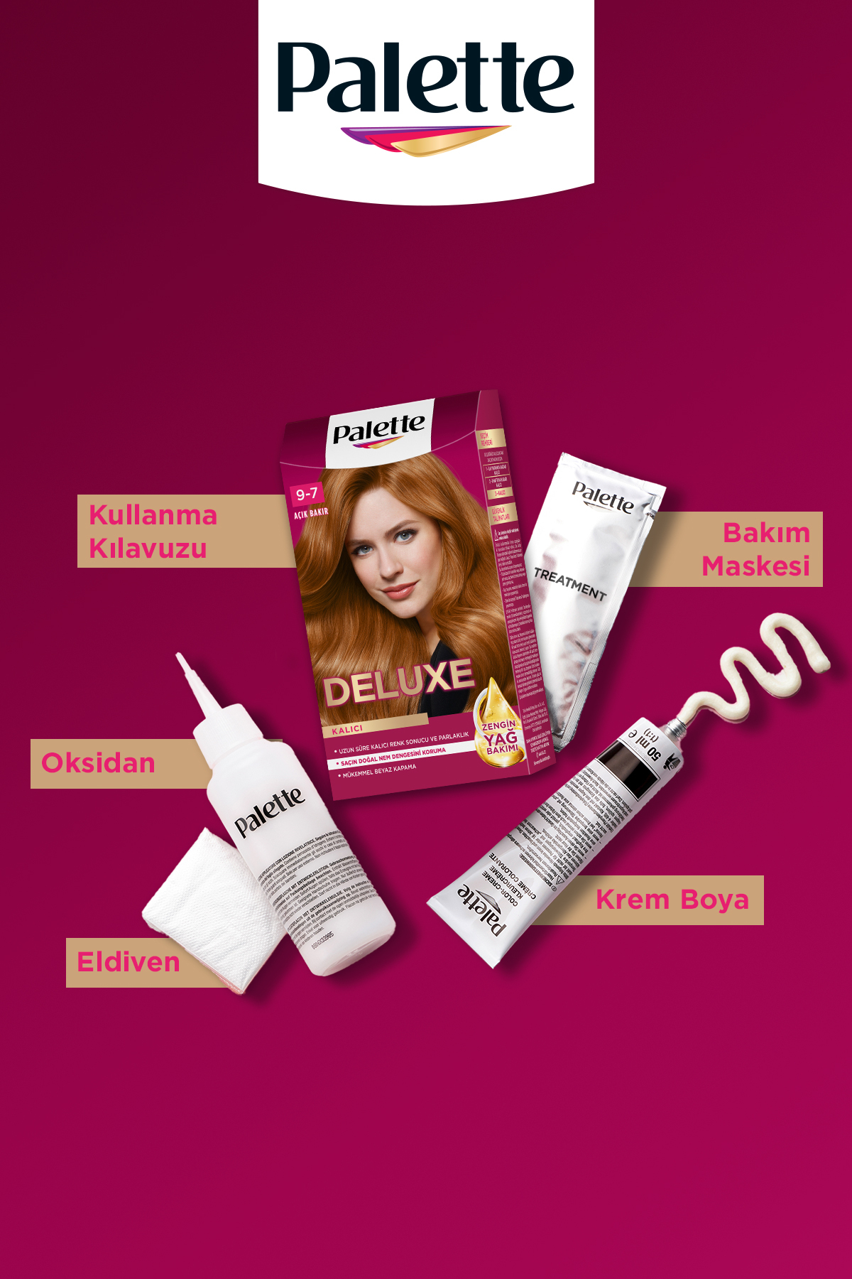 Deluxe 9-7 Açık Bakır Zengin Yağ Bakımı Kit Saç Boyası Bakım Maskesi — بژ 3838824439792 — تصویر 3 از 9
