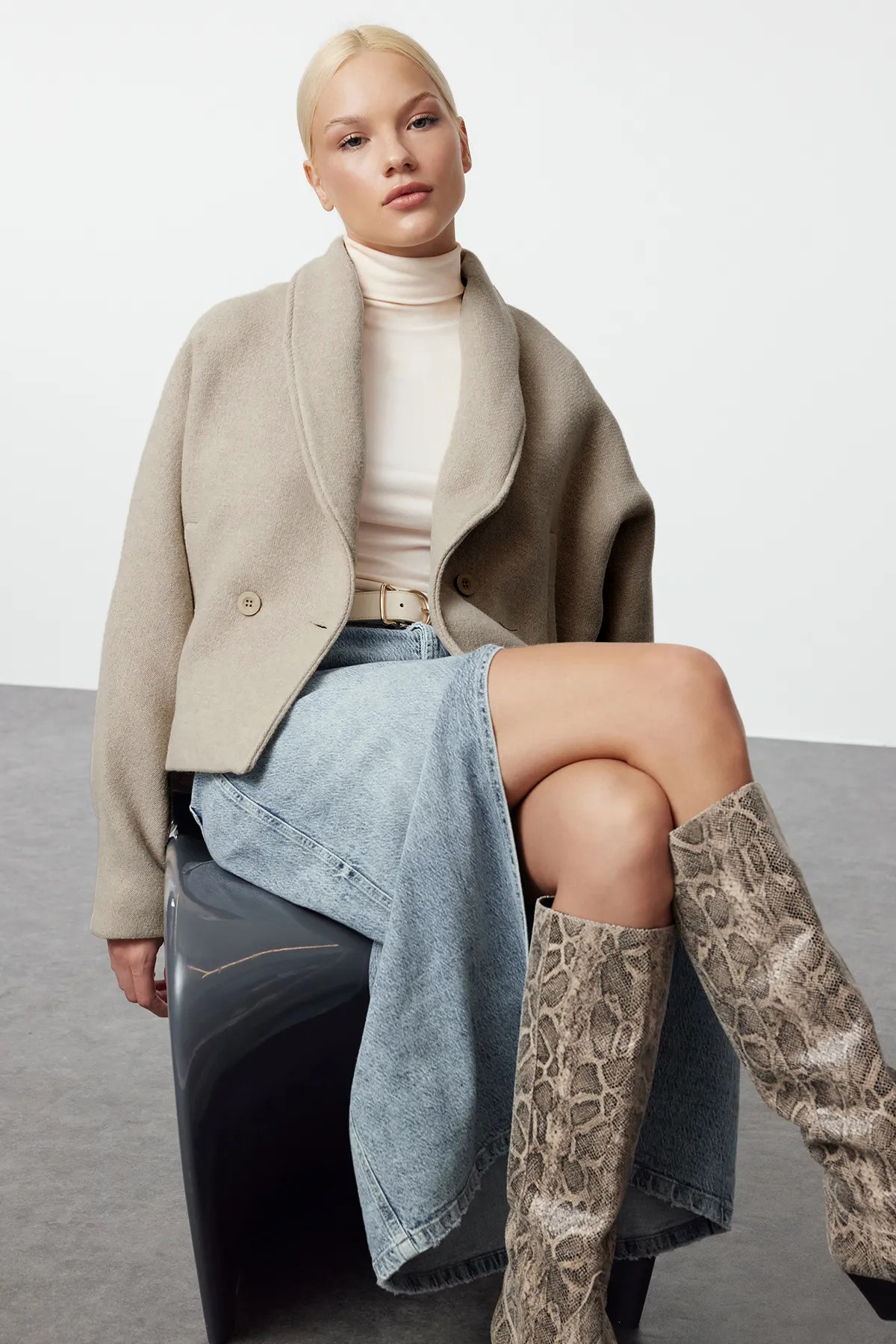 Trendyol Collection Stone normál gyapjú rövid kabát TWOAW25KB00047