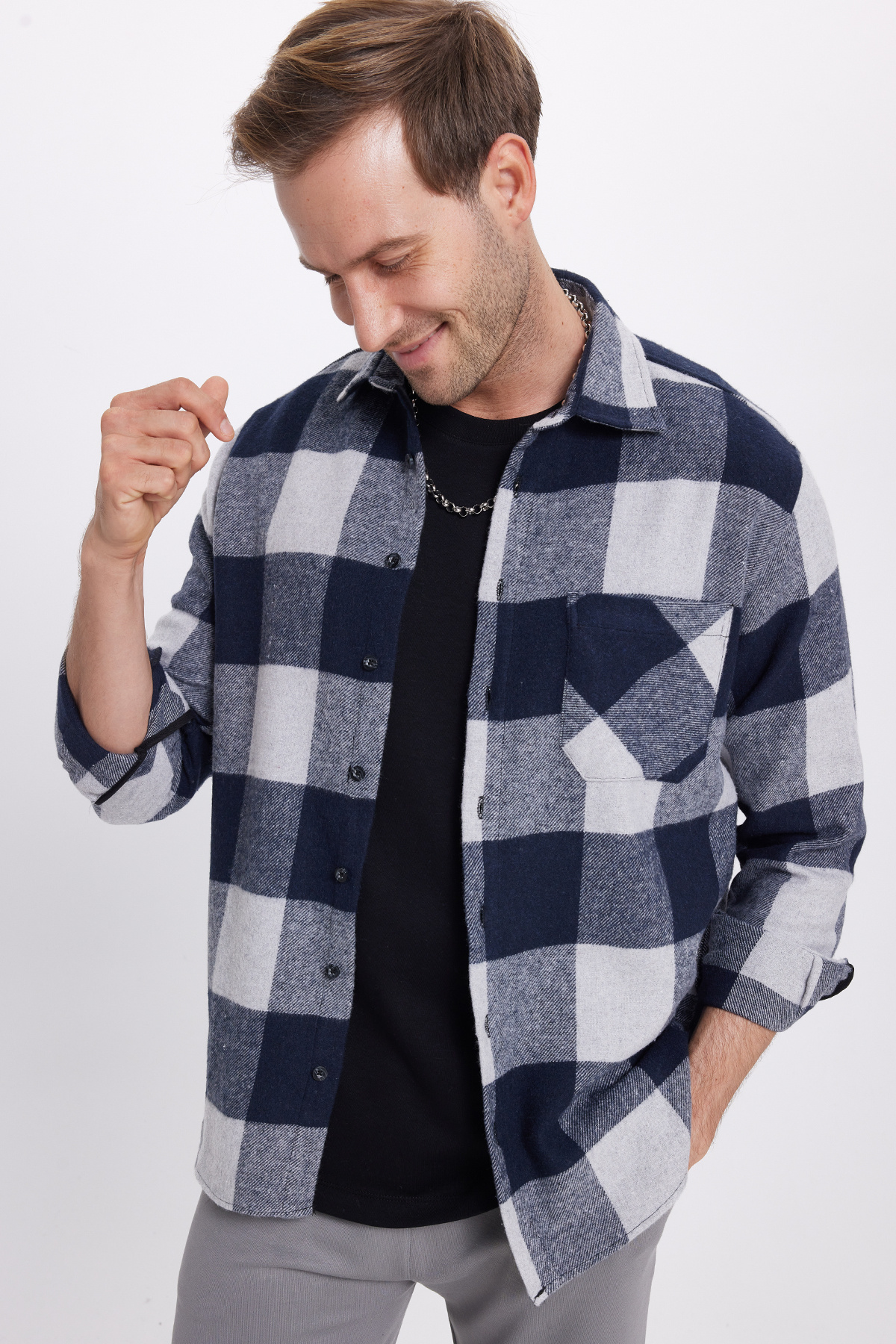 Erkek Regular Fit Klasik Fit Kareli Cepli Oduncu Gömlek