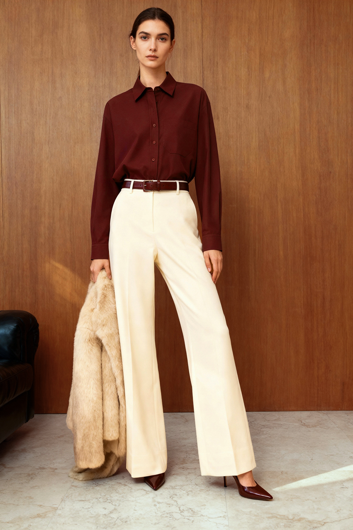 Trendyol Collection Ciemnobordowa koszula typu Boyfriend z pojedynczą kieszen...