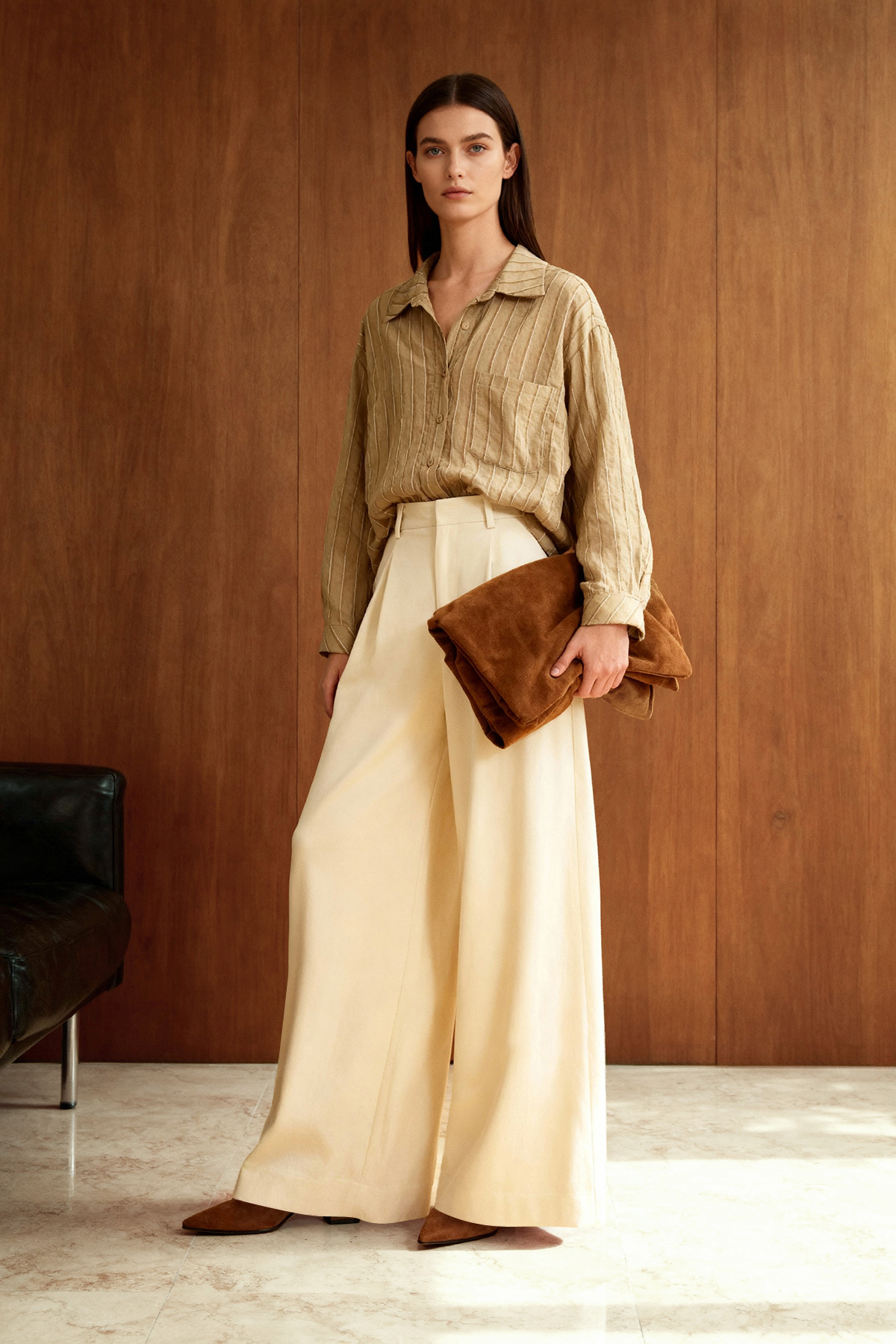 Trendyolmilla  Yeşil Çizgili Oversize/Geniş Kalıp Dokulu Gömlek TWOAW26GO00083