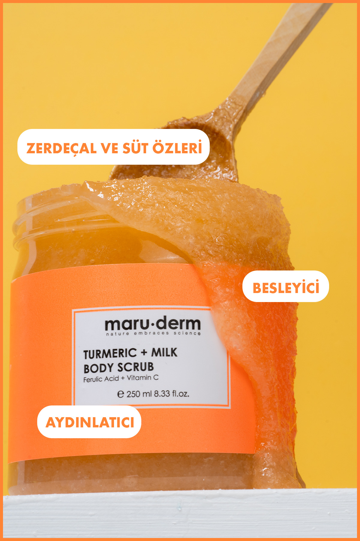 Body Scrub | Zerdeçal + Süt Vücut Peelingi | C Vitamini + Ferulik Asit 250 ML — 8682397031144 — تصویر 5 از 5