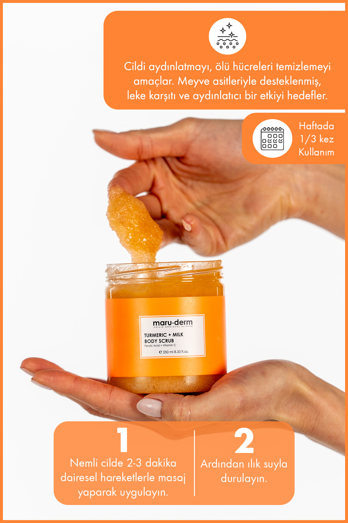 Body Scrub | Zerdeçal + Süt Vücut Peelingi | C Vitamini + Ferulik Asit 250 ML — 8682397031144 — تصویر 4 از 5