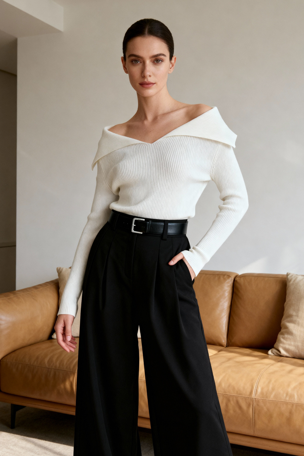 Trendyol Collection Sweter z dzianiny Carmen Collar Ecru - Twoaw22Kz0993