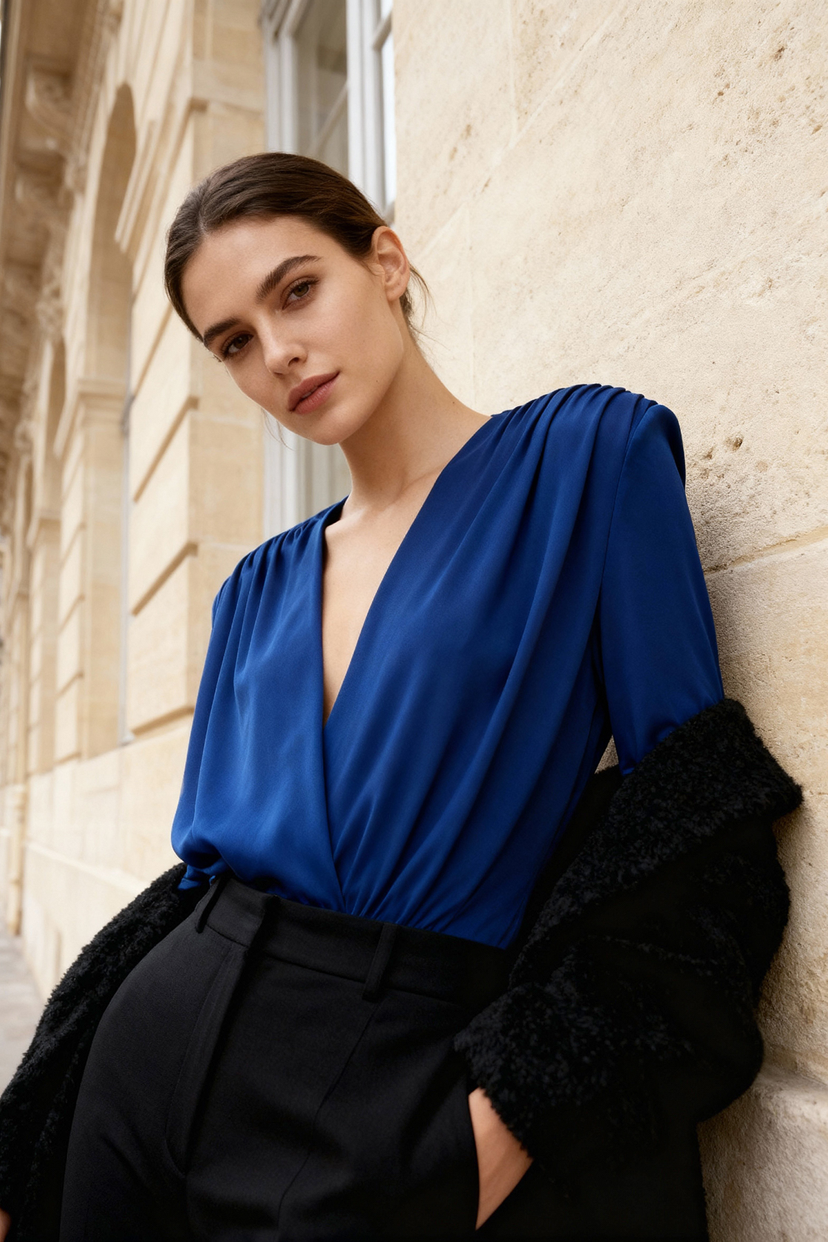 Trendyol Collection Saks dwurzędowy dzianinowy kombinezon z kołnierzykiem Tpraw22Bd0161