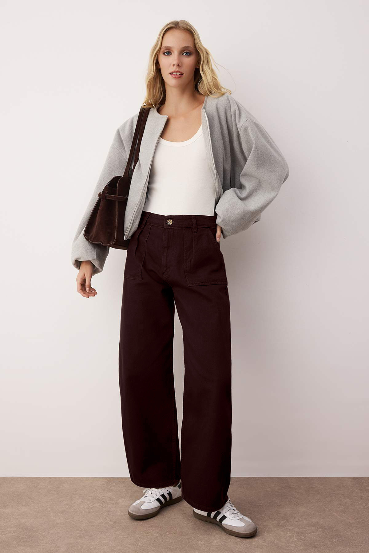 Trendyolmilla  Bordo Barrel Kalıp %100 Pamuk Gabardin Pantolon TWOAW26PL00084