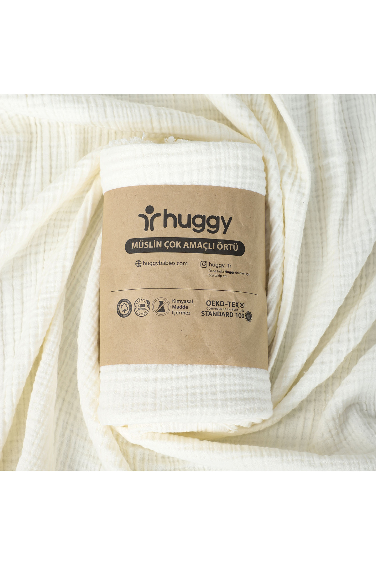 Huggy Krem Sarısı 4 Katlı %100 Pamuk Müslin Battaniye – 100x130 Bebek Örtüsü fotoğrafı 3 (önizleme)