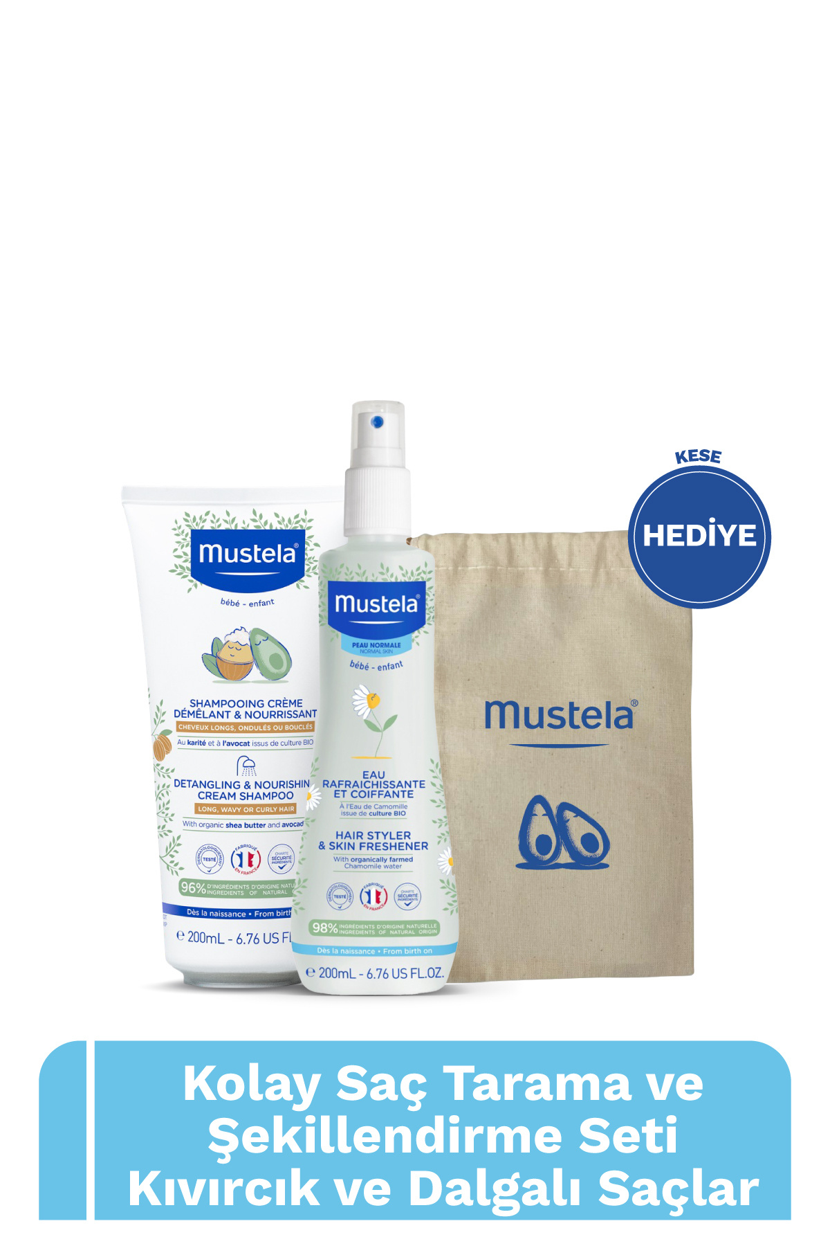 Mustela Kolay Saç Tarama ve Şekillendirme Seti- Kıvırcık ve Dalgalı Saçlar