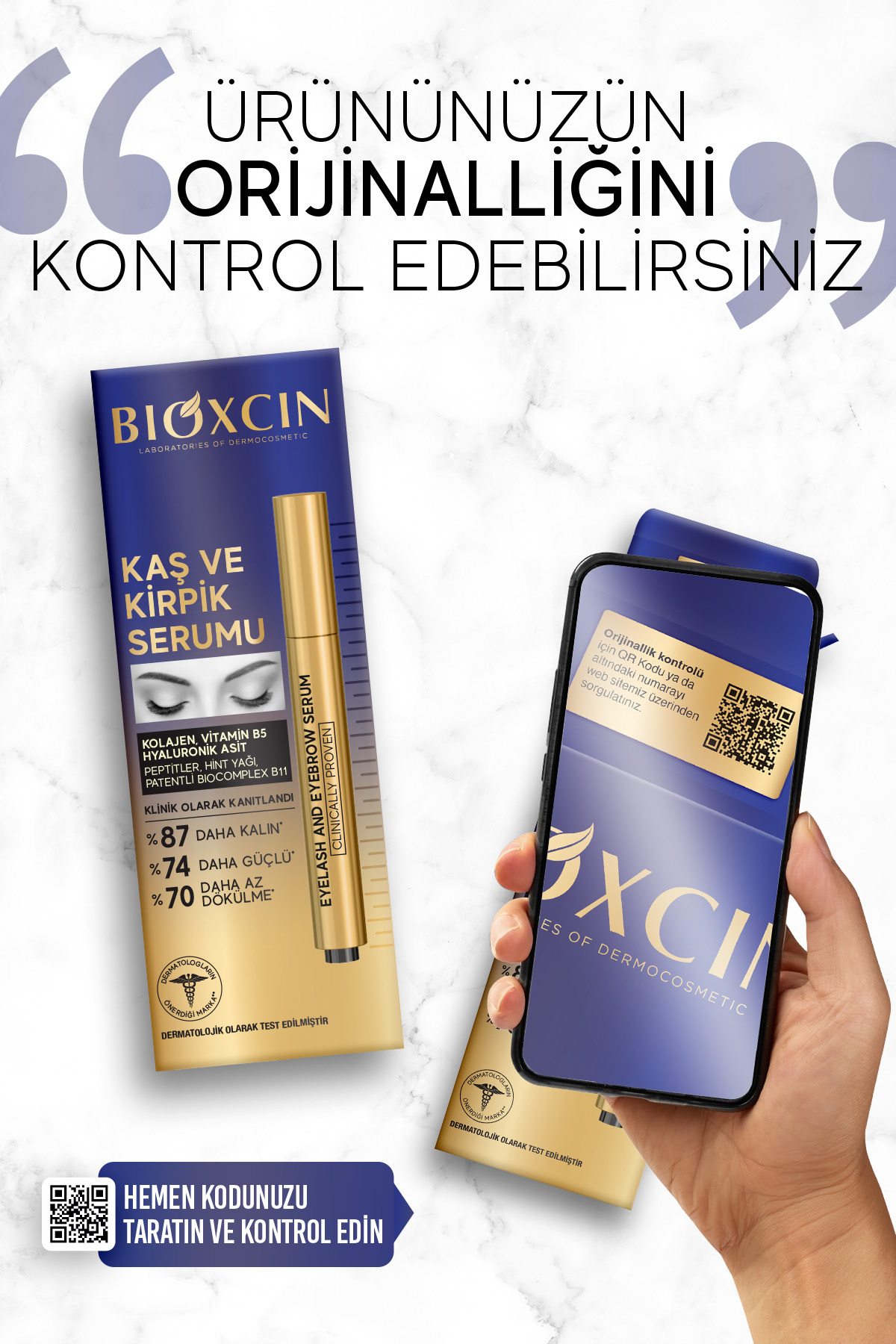 Bioxcin Eyebrow Eyelash Serum - Collagen Hyaluronic Acid Castor Oil Keratin Peptides B5 Biocomplex B11
