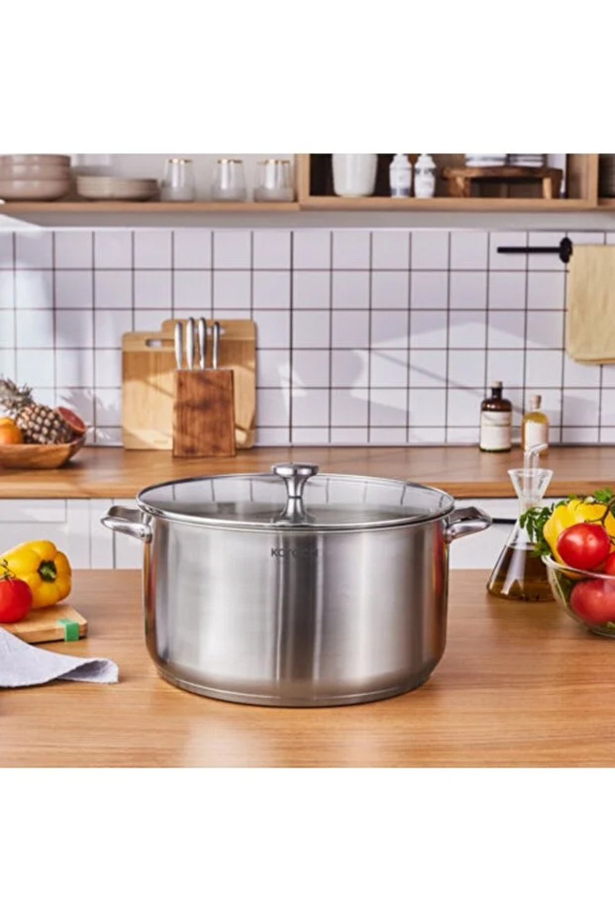 Karaca Elite Edelstahl-Induktions-Kochtopf mit Deckel, 34 cm, Silber