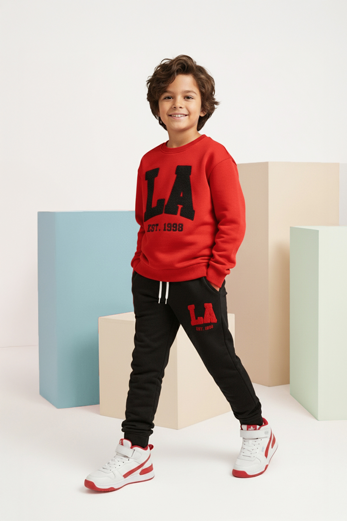 Trendyolmilla Kids Kırmızı Pamuklu Kalın/İçi Polarlı Baskılı 23 Nisan RegularErkek Çocuk Örme Alt - Üst