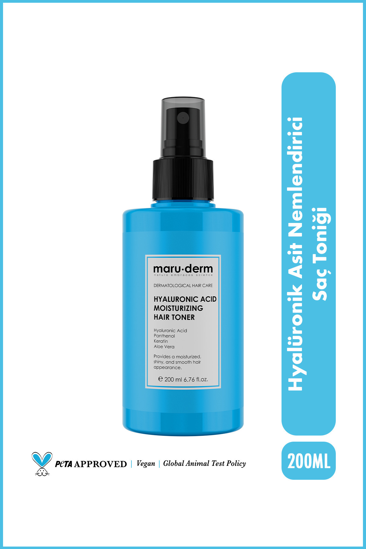 Maru.Derm Hyalüronik Asit Nemlendirici Saç Bakım Toniği 200 ML | Tüm Saç Tipleri | Vegan