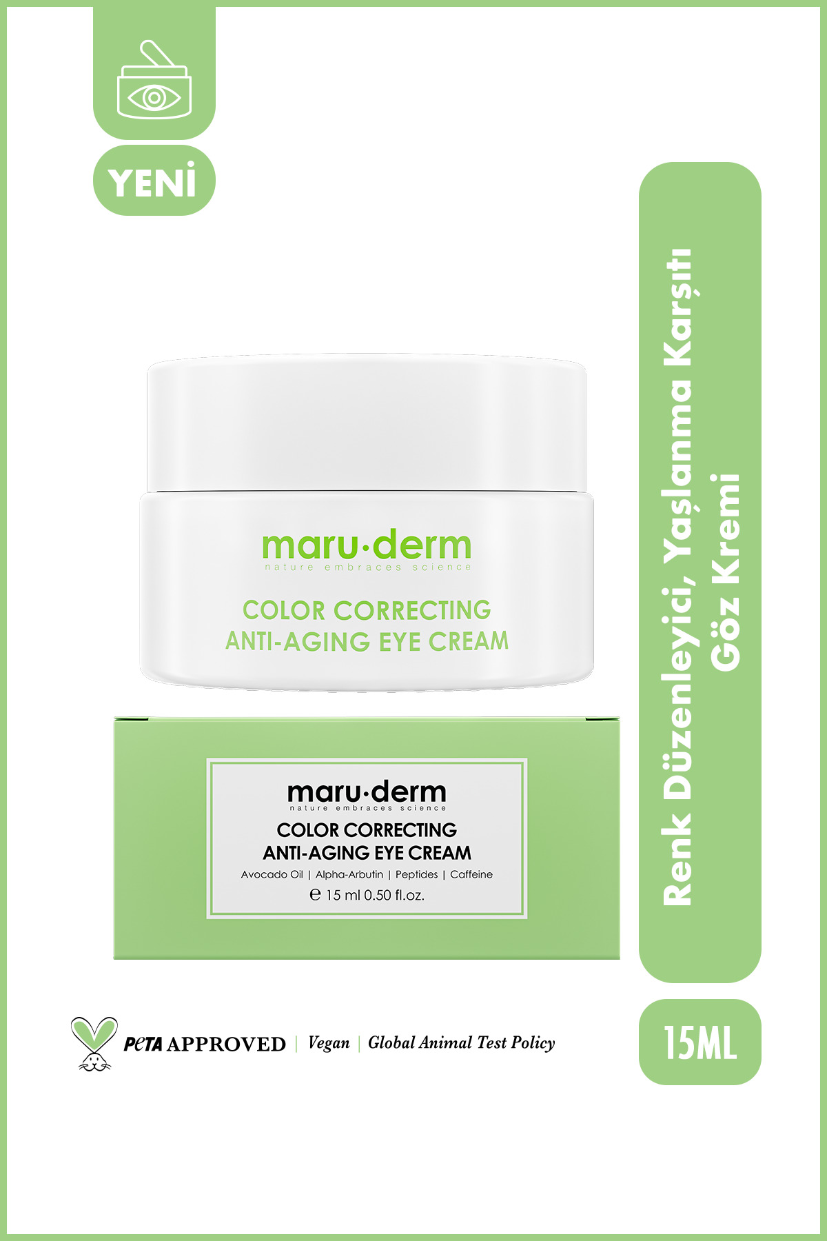 Maru.Derm Avokado Kırışıklık Karşıtı, Nemlendirici ve Aydınlatıcı Göz Çevresi Kremi 15 ML