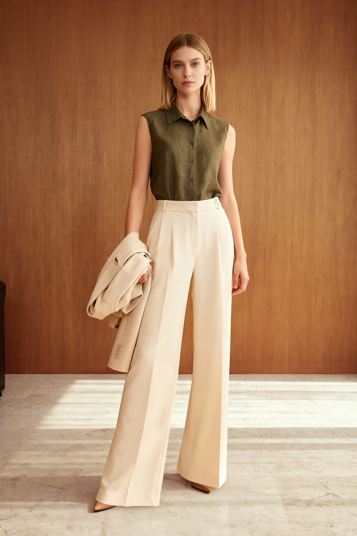 Trendyol Kollektion Khakifarbenes, normales, gewebtes Hemd im Leinen-Look mit...