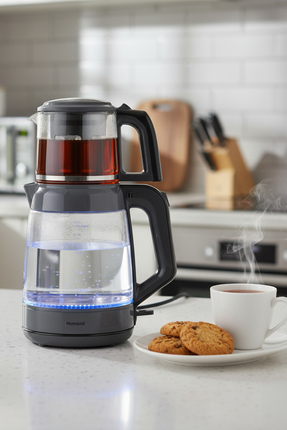 HOMEND Infinity XL  1764H Cam Çay Makinesi Antrasit Siyah