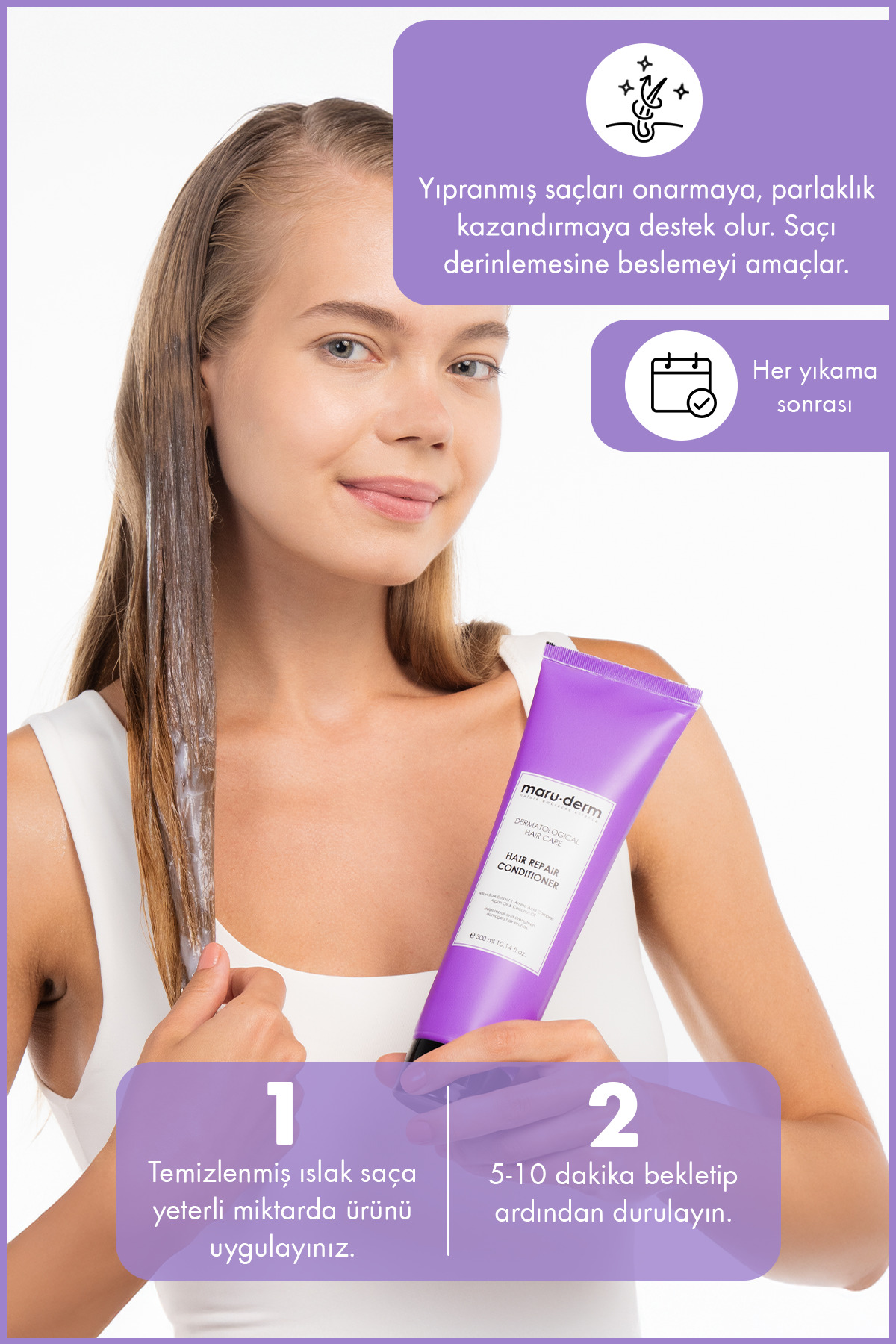 Saç Kremi | Saç Onarıcı Saç Kremi 300 ml | Yıpranmış Zayıf Saçlar | Vegan — 8682397031045 — تصویر 4 از 5