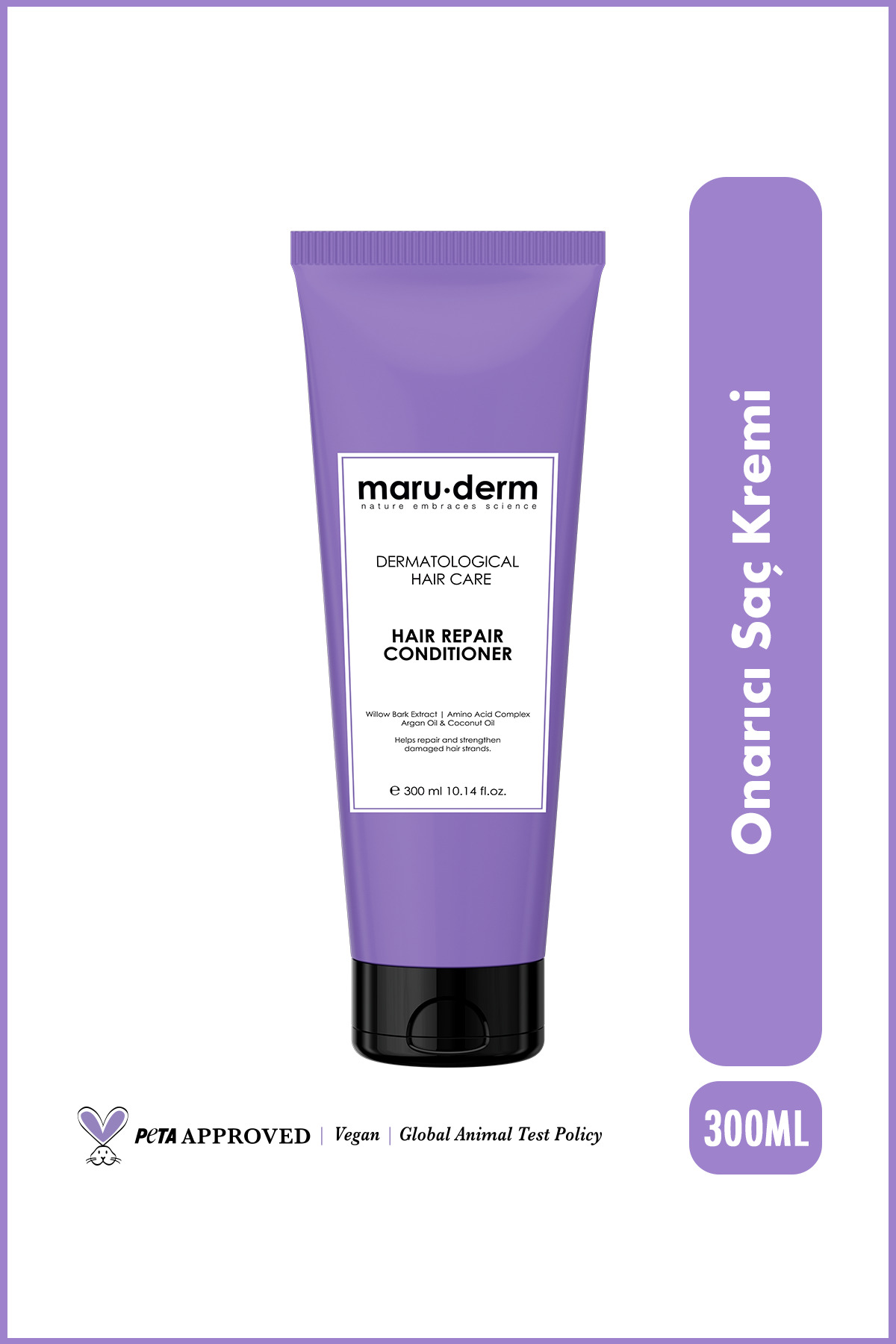 Maru.Derm Saç Kremi | Saç Onarıcı Saç Kremi 300 ml | Yıpranmış Zayıf Saçlar | Vegan