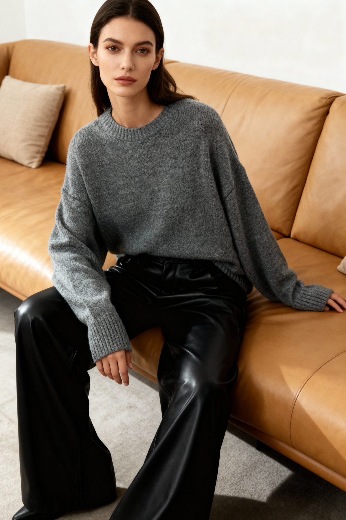 Trendyol Collection Antracytowy szeroki wzór miękki dzianinowy sweter TWOAW25...