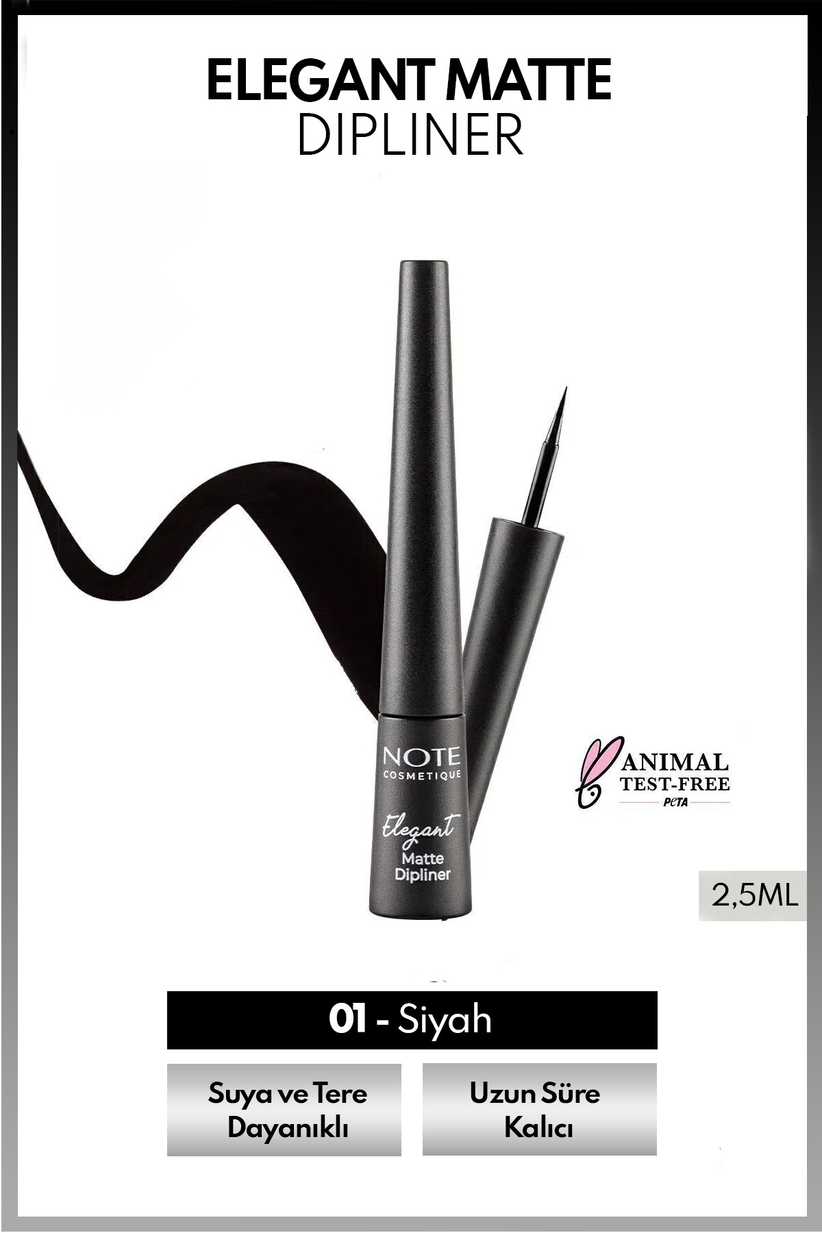 NOTE Elegant Matte Dipliner Waterproof Suya Dayanıklı - 01 Coal Black - Siyah