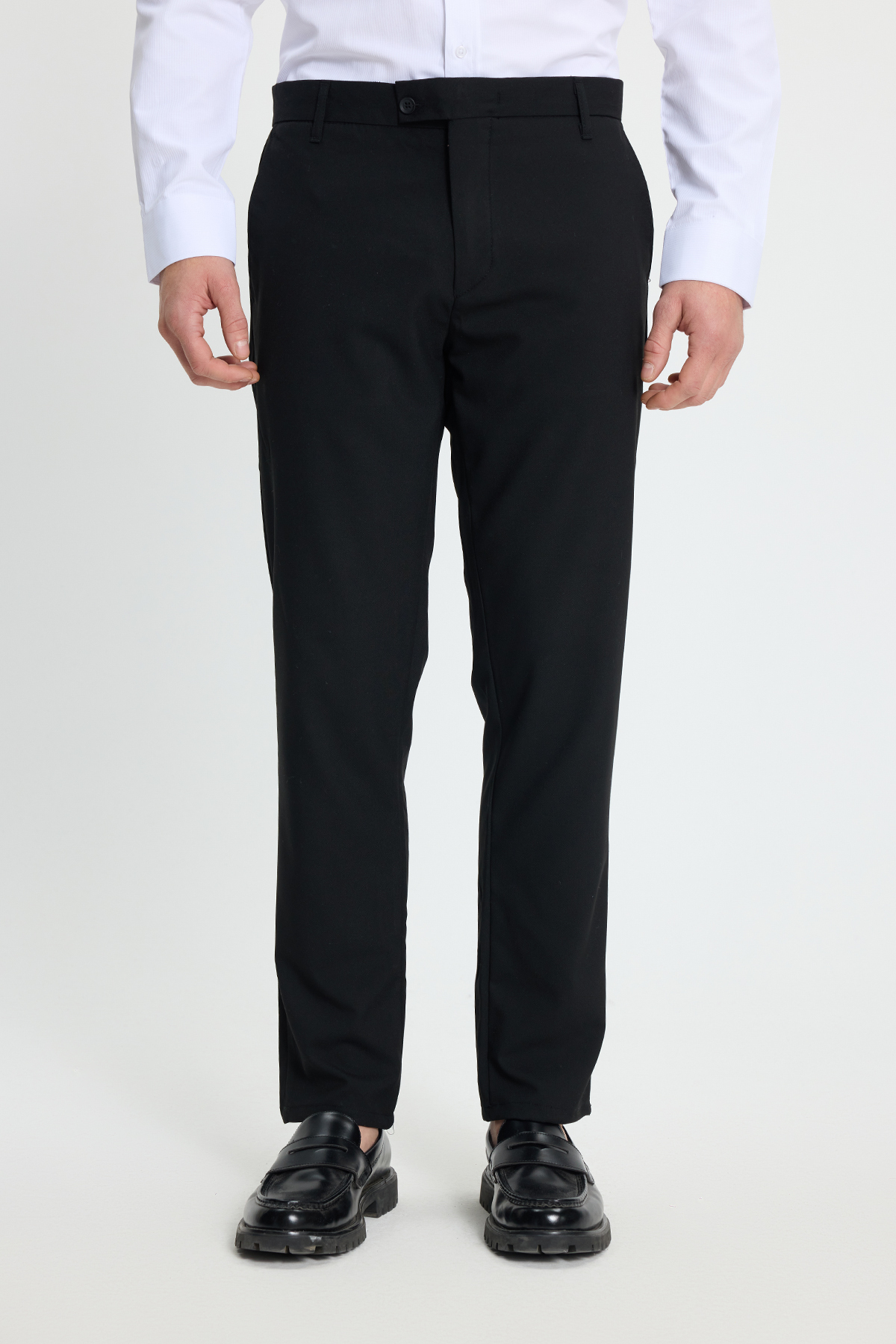 Tudors Erkek Slim Fit Dar Kesim Esnek Yan Cepli Bilek Boy Canvas Kesim Siyah Pantolon