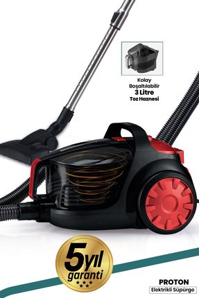 GoldMaster Proton Siyah Çift Hepa Filtreli 3lt Geniş Hazne Hız Ayarlı Cycloni...