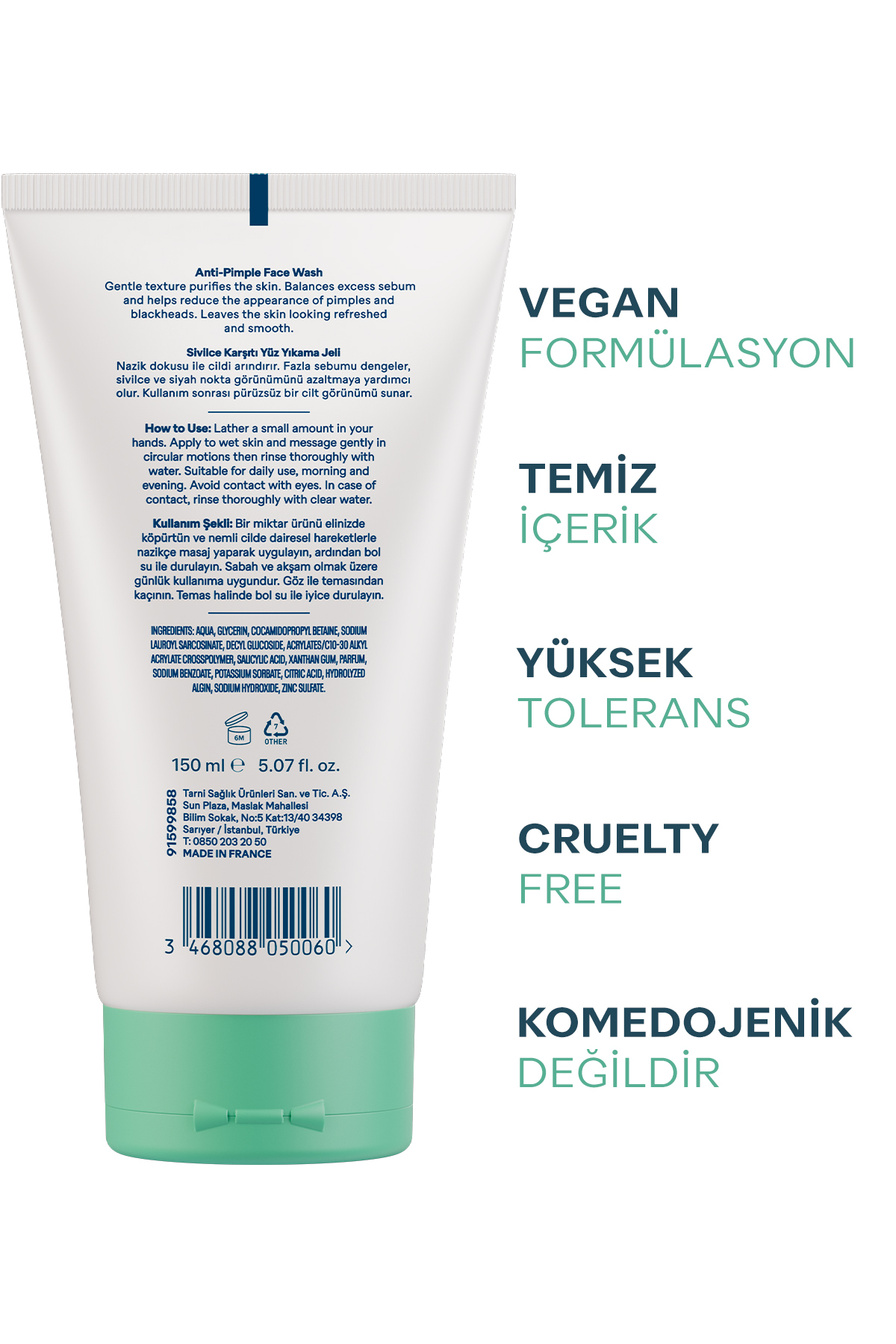 Karma Yağlı Akne Eğilimli Cilt için Sivilce Siyah Nokta Karşıtı Arındırıcı Yüz Temizleme Jeli 150ml — 8001040060 — تصویر 7 از 8