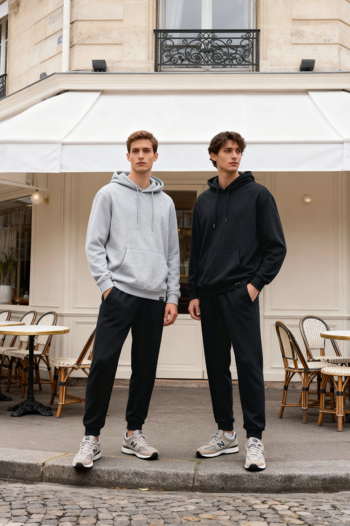 Trendyolmilla Man Siyah-Gri Melanj 2'li Paket Kapüşonlu Regular Kesim İçi Polarlı Sweatshirt TMNAW24SW00000