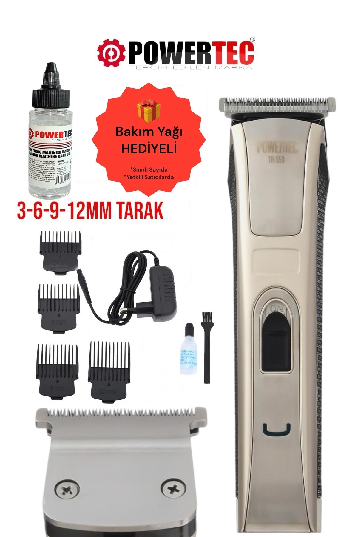 POWERTEC TR-558 Profesyonel Şarjlı Saç Sakal Ense Vücut Tıraş Makinesi
