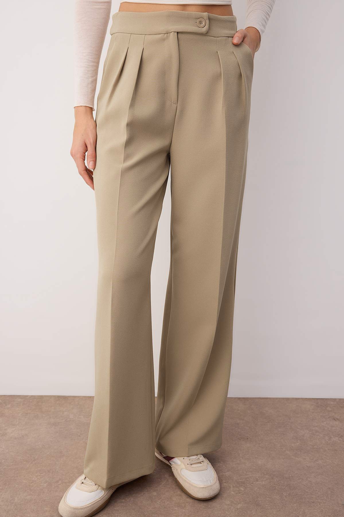 Trendyolmilla  Vizon Wide Leg/Geniş Paça Yüksek Bel Dokuma Kumaş Pantolon TWOAW22PL0066 - Görsel 4