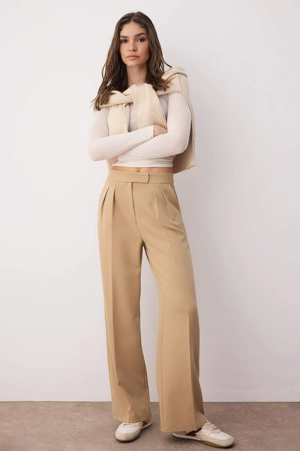 Trendyolmilla  Vizon Wide Leg/Geniş Paça Yüksek Bel Dokuma Kumaş Pantolon TWOAW22PL0066 - Görsel 2