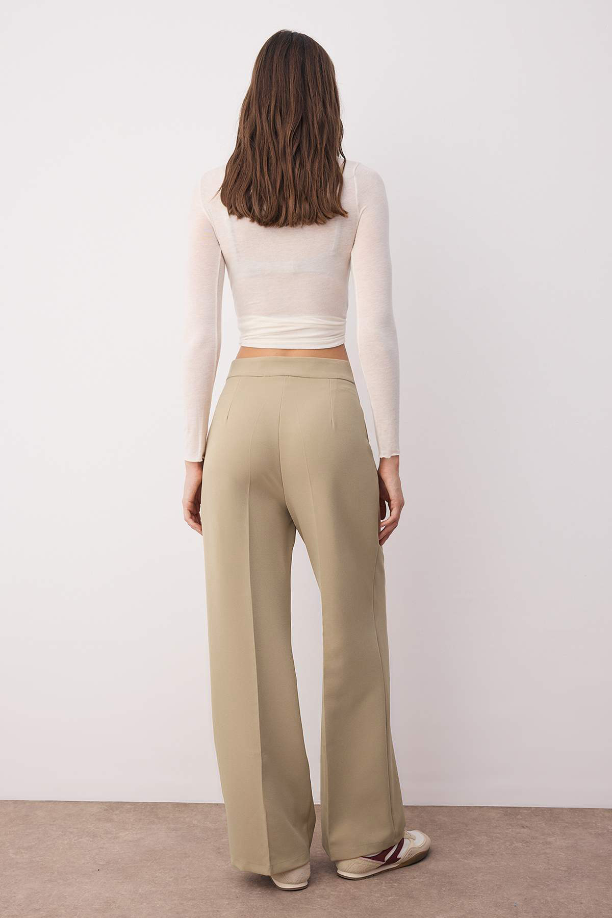 Trendyolmilla  Vizon Wide Leg/Geniş Paça Yüksek Bel Dokuma Kumaş Pantolon TWOAW22PL0066 - Görsel 5