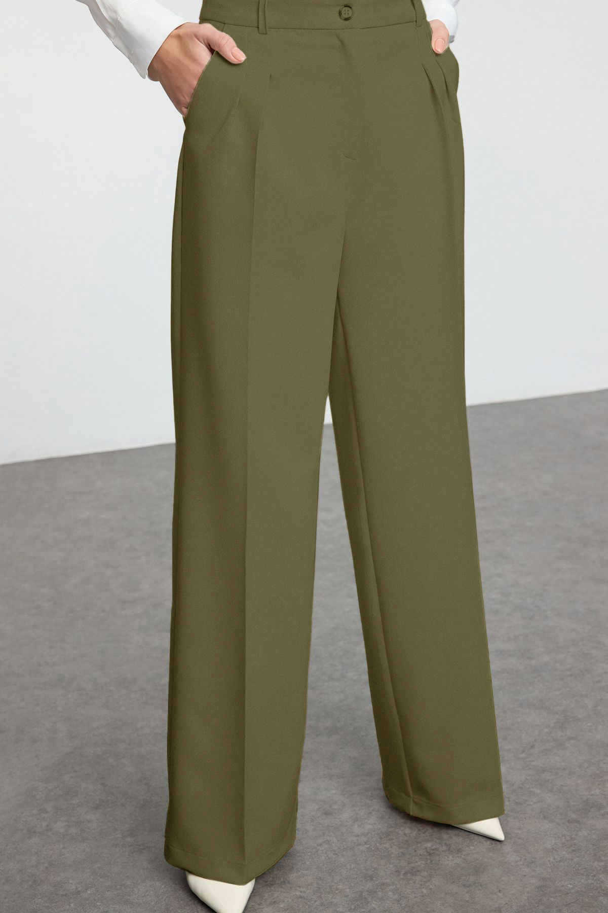 Trendyolmilla  Açık Haki Pilili Wide Leg/Geniş Paça Pantolon TWOAW25PL00109 Palazzo - Görsel 6