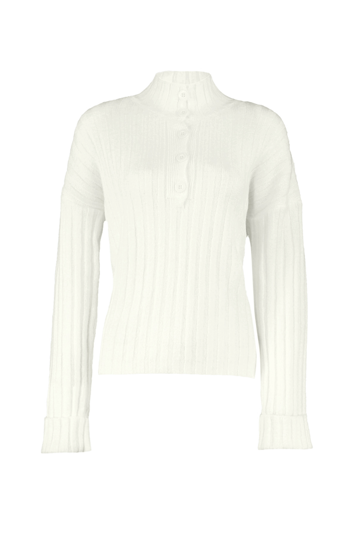 Trendyolmilla  Ekru Geniş Kalıp Yumuşak Dokulu Dik Yaka Triko Kazak TWOAW21KZ0783 - Görsel 11