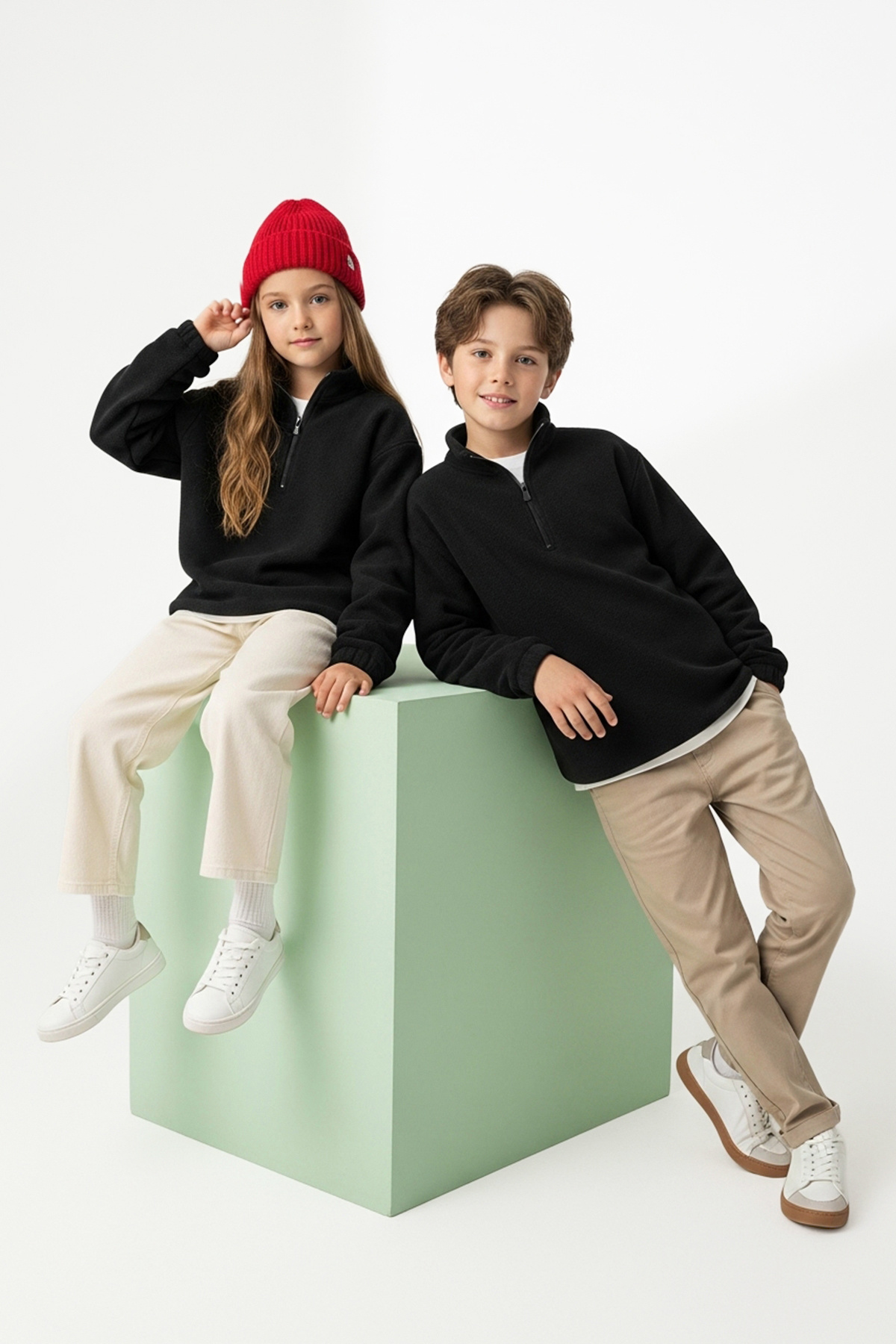 Trendyolmilla Kids Siyah Düz Dik Yaka Örme Unisex Çocuk Polar Sweatshirt TKDAW26SW00059