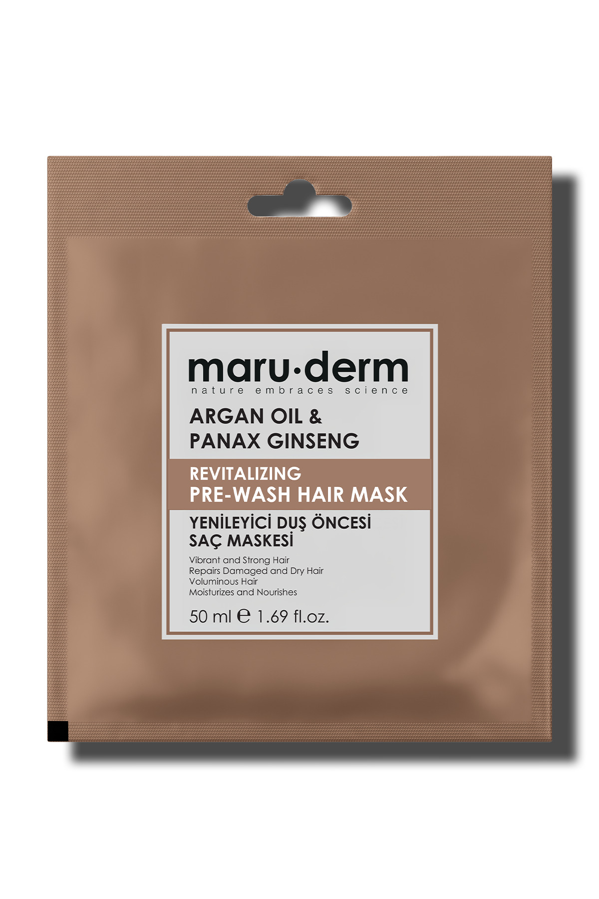 Maru.Derm Duş Öncesi Saç Maskesi - Argan Yağı & Asya Ginsengi Yenileyici Duş Öncesi Saç Maskesi 50 ml