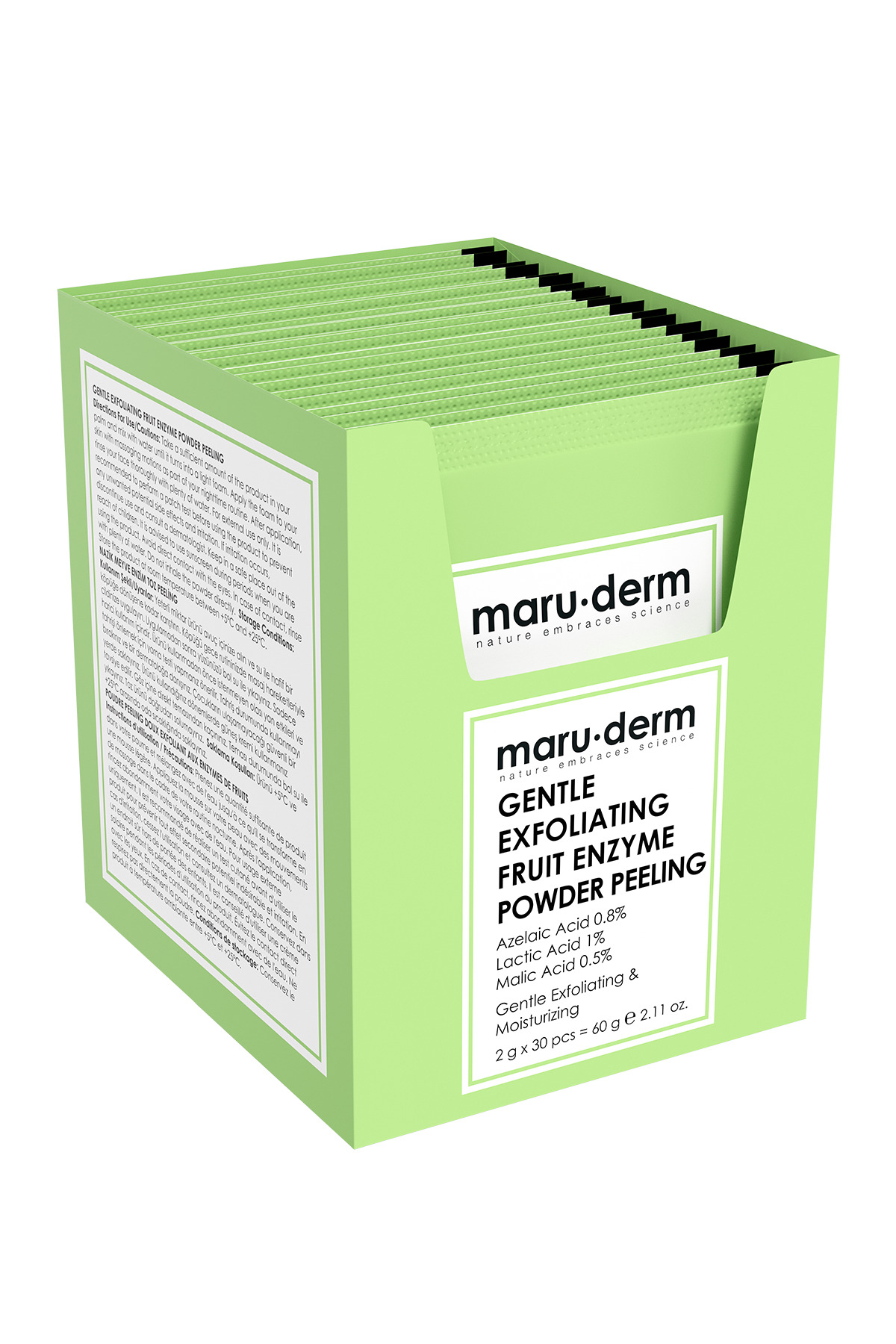 Maru.Derm AHA Meyve Enzim Hassas Toz Peeling 60 GR (Azelaik Asit 0,8%+Laktik Asit 1%+Malik Asit 0.5%)
