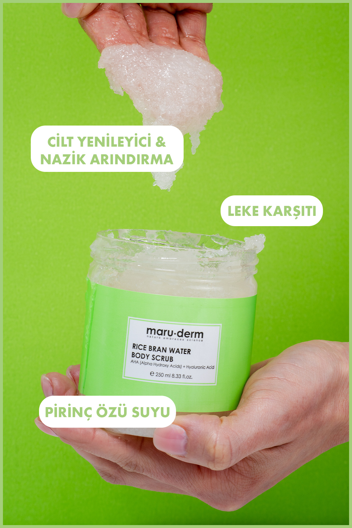 Body Scrub | Pirinç Suyu Vücut Peelingi | AHA + Hyalüronik Asit 250 ML — 8682397031151 — تصویر 5 از 5